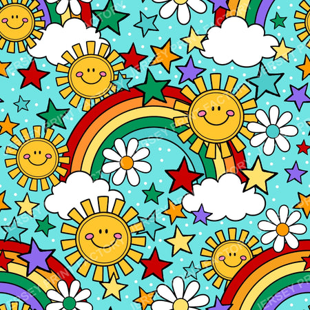 Sunshine And Rainbows Happy Sky Doodles Aqua