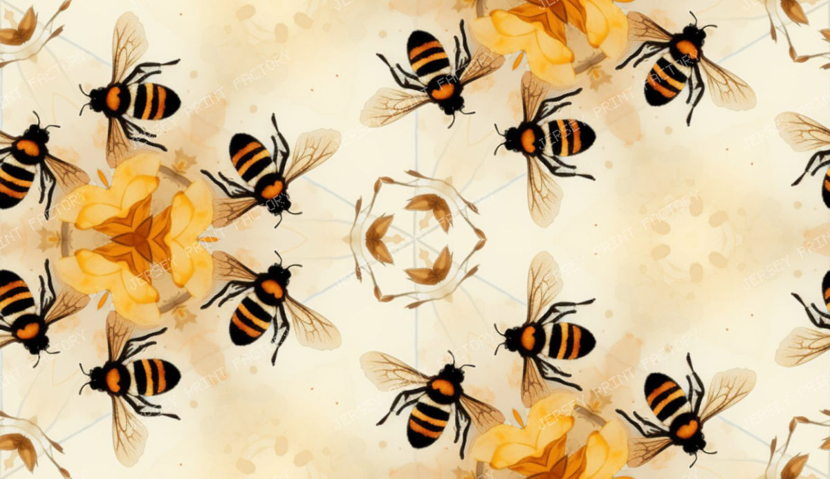 Abstract Rocky Mountain Wildflower and Bee Watercolor Fabric Printing
