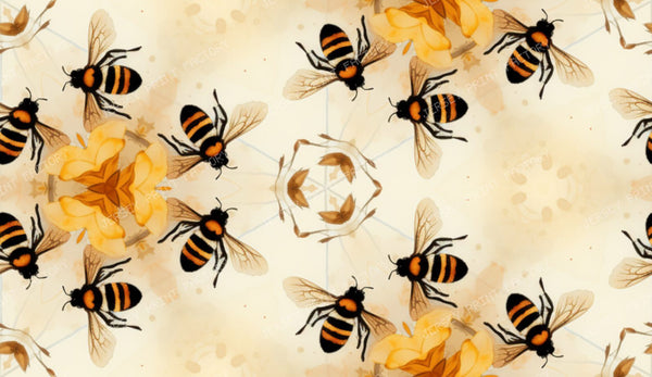Abstract Rocky Mountain Wildflower and Bee Watercolor Fabric Printing