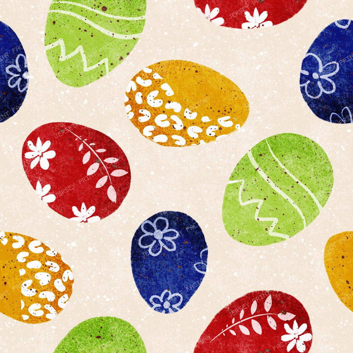 Patterned Easter Eggs in Bright Primary Colours Red Blue Yellow on Cream