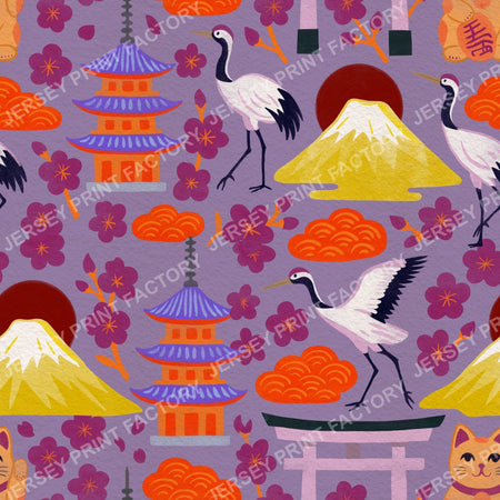 Bright Orange and Purple, springtime Japan - Dusty Purple