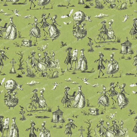DANSE MACABRE TOILE – CHARCOAL & IVORY ON CHARTREUSE – LARGE SCALE