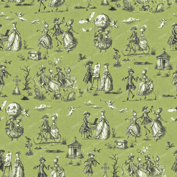 DANSE MACABRE TOILE – CHARCOAL & IVORY ON CHARTREUSE – LARGE SCALE