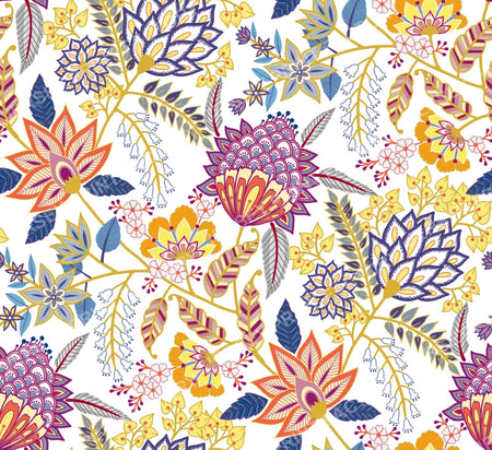 Modern Contemporary Chintz Floral White