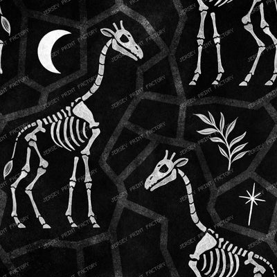Monochrome, Giraffe Skeleton Animal Print Dark Fossils With Moon And Star