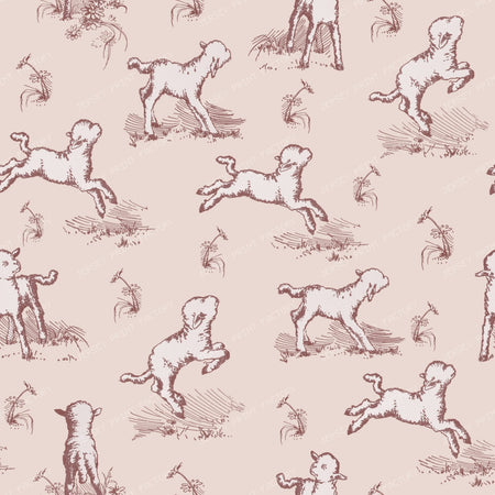 Little Sheep in the Meadow Soft Pink Cottagecore Toile Pattern for Children