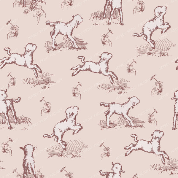 Little Sheep in the Meadow Soft Pink Cottagecore Toile Pattern for Children