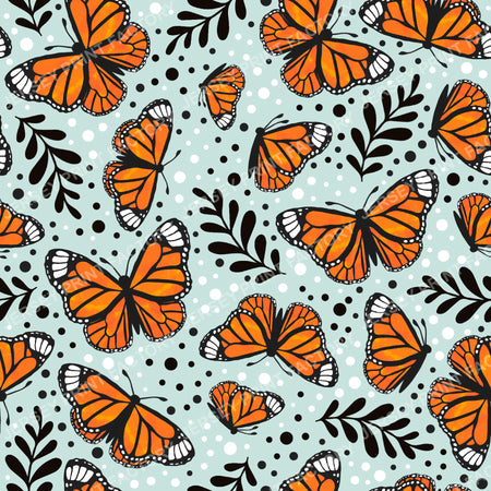 Orange Monarch Butterfly Floral in Mint
