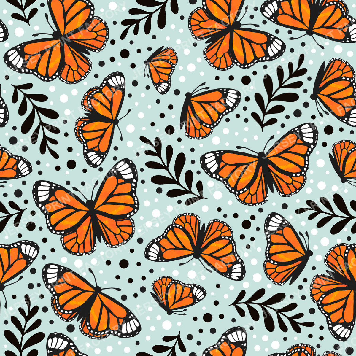 Orange Monarch Butterfly Floral in Mint