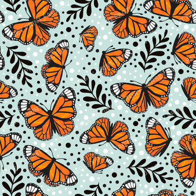 Orange Monarch Butterfly Floral in Mint