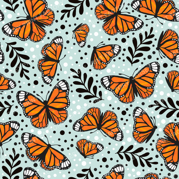 Orange Monarch Butterfly Floral in Mint