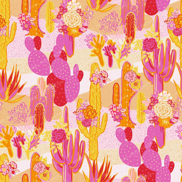 Desert Bloom — Flowering Cactus Print in Pink & Coral