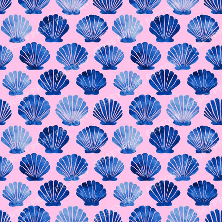 Watercolor Blue Seashell Scallop Animal Print on Soft Pink Coastal