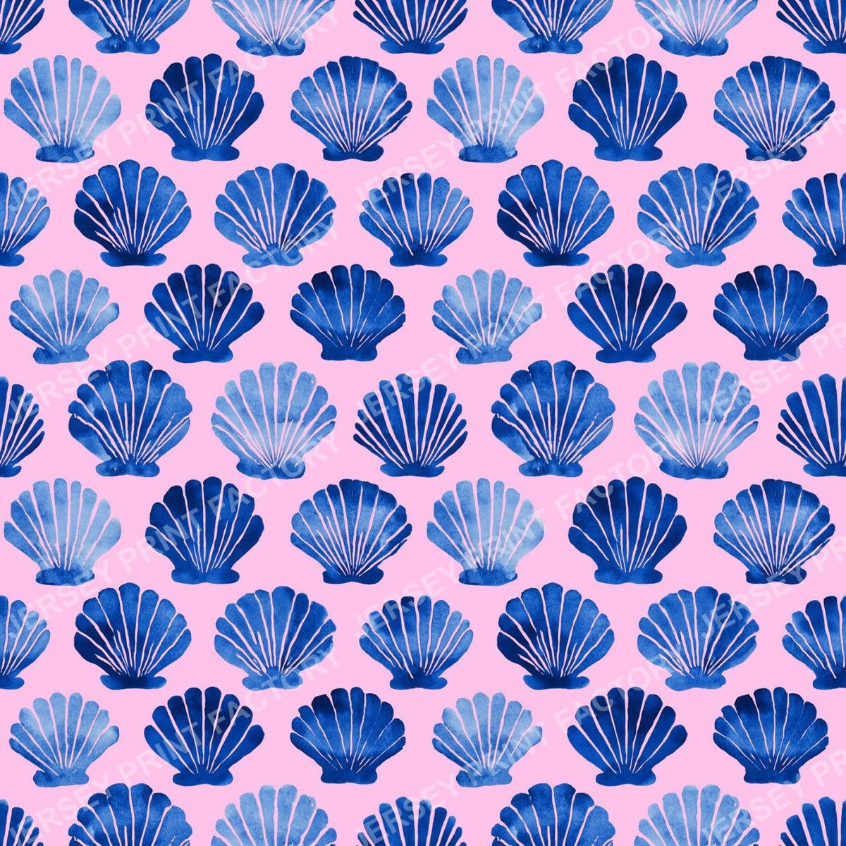 Watercolor Blue Seashell Scallop Animal Print on Soft Pink Coastal