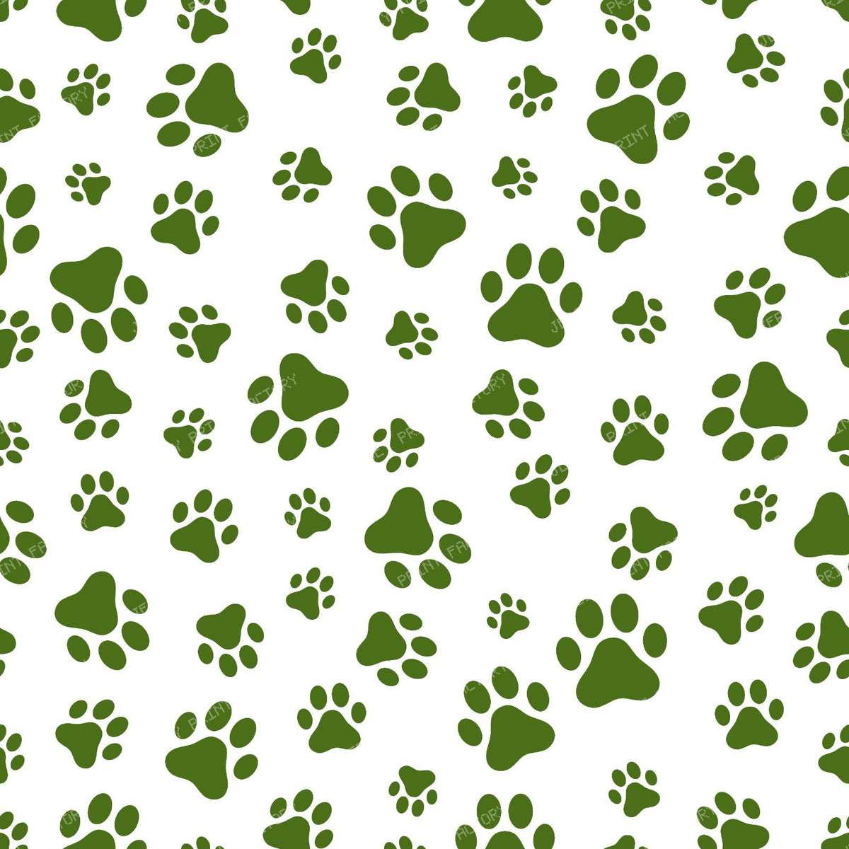 Pattern Of Paws, Dog Paws, Black and White — Green 2