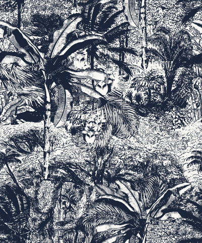 Vintage Toile de Jouy Tropical Palm Forest - Classic Blue