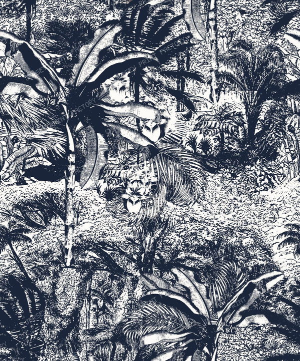 Vintage Toile de Jouy Tropical Palm Forest - Classic Blue