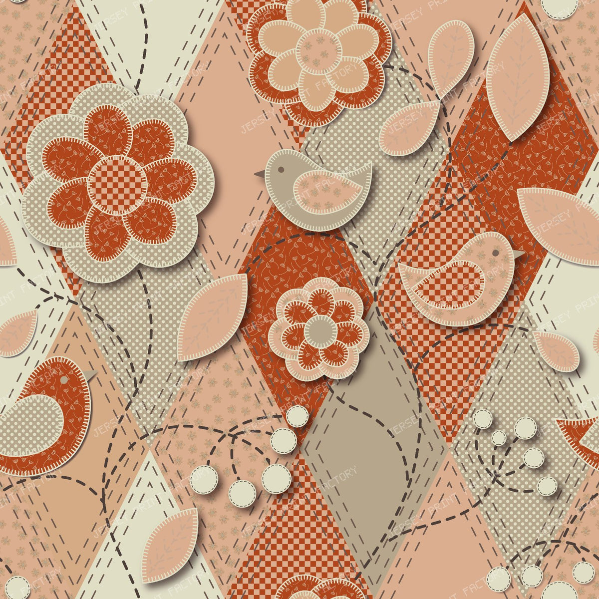 Folk Art Patchwork Floral Applique Pattern orange