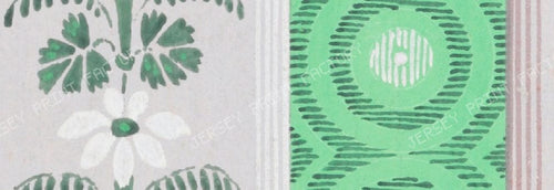 Stripes of circles and flowers in Arsenic green