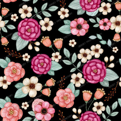 Raspberry And Coral Floral Black