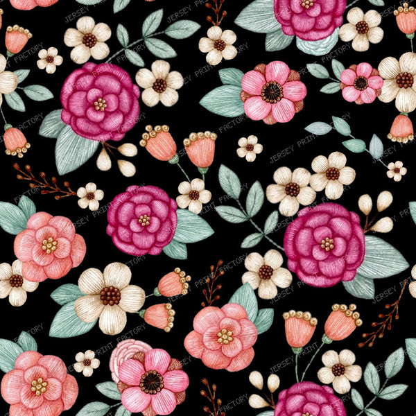 Raspberry And Coral Floral Black