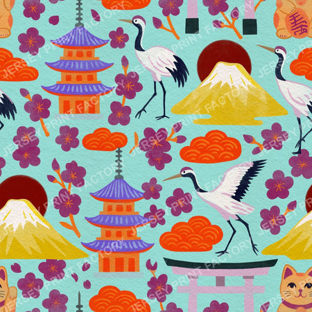 Bright Orange and Purple, springtime Japan - Turquoise