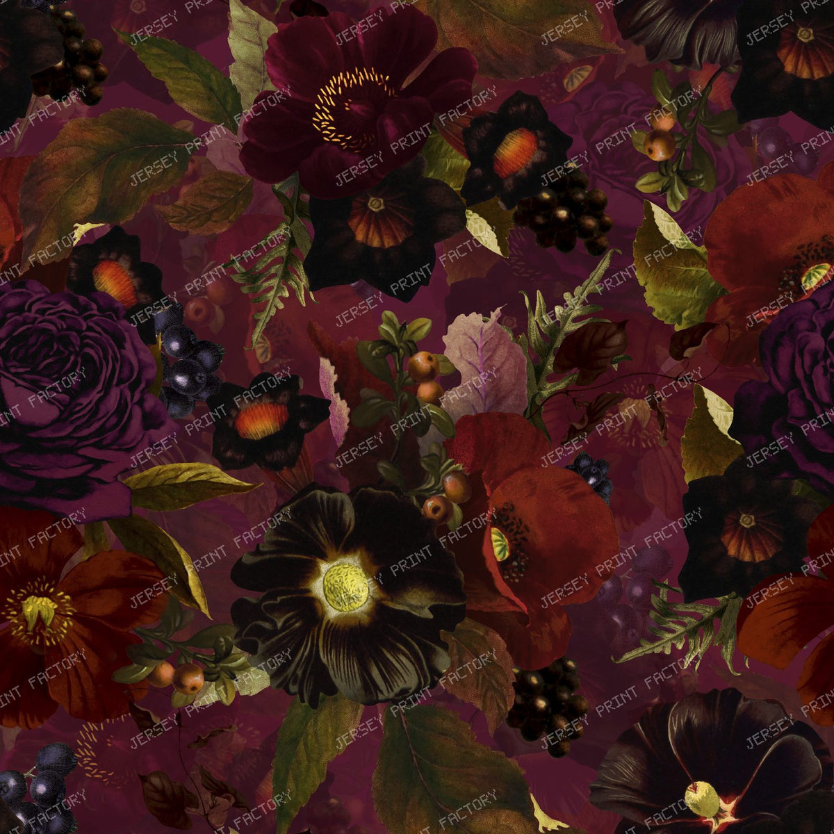A Grandmillennial Midnight Garden with Vintage Baroque Romance and Mystery - Dark Burgundy