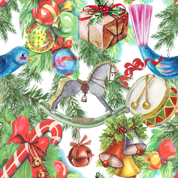 Christmas Ornaments Vintage Illustration Festive  Colorful Cottagecore Pattern