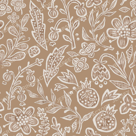 Boho Folk Floral Pattern. Scandinavian Botanical Bohemian pattern. Brown