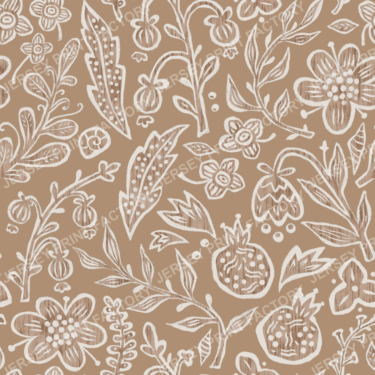 Boho Folk Floral Pattern. Scandinavian Botanical Bohemian pattern. Brown