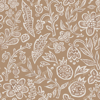 Boho Folk Floral Pattern. Scandinavian Botanical Bohemian pattern. Brown