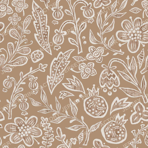Boho Folk Floral Pattern. Scandinavian Botanical Bohemian pattern. Brown