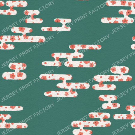 Japanese style clouds with Sakura Cherry Blossom - Green