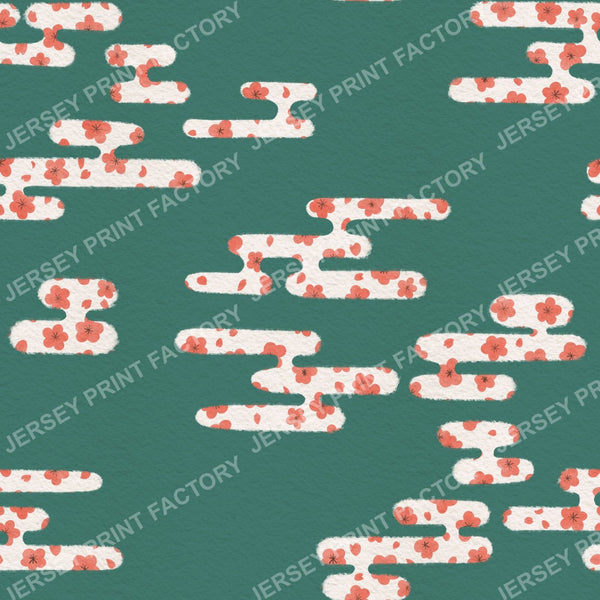 Japanese style clouds with Sakura Cherry Blossom - Green