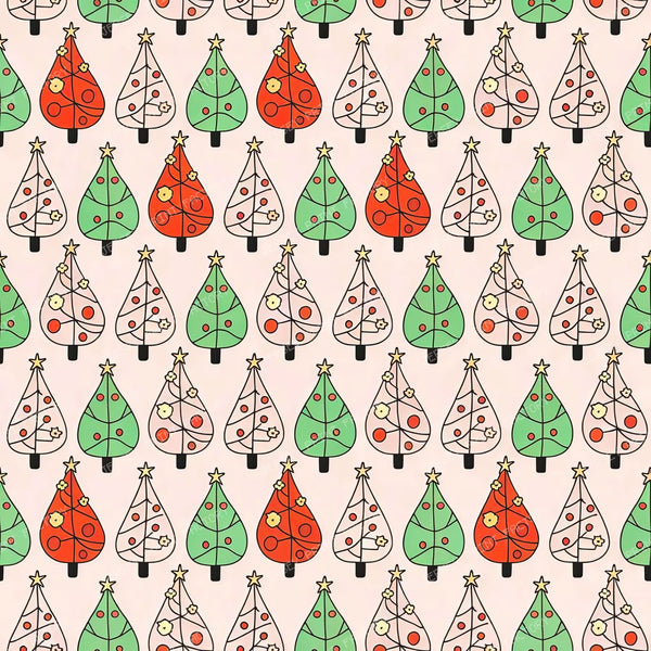 Cute  orange green beige Christmas Trees