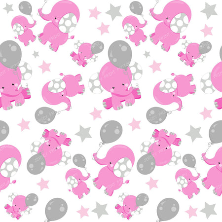 Pattern Of Blue Elephants, Cute Elephants, Stars — Pink 1