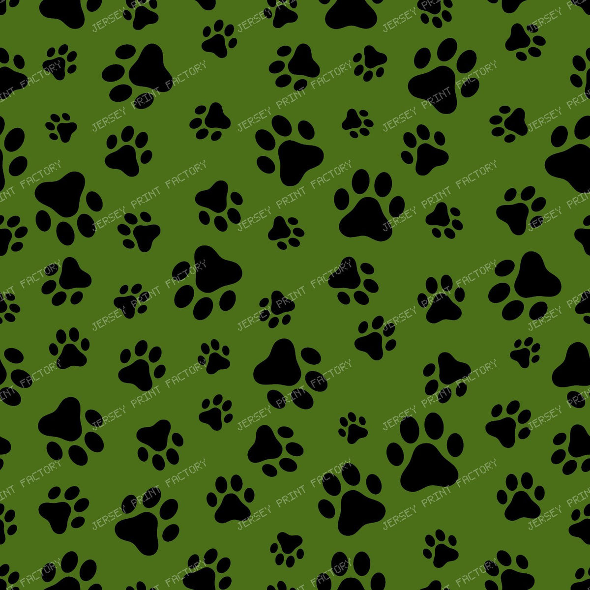 Pattern Of Paws, Dog Paws, Black and White — Green 14
