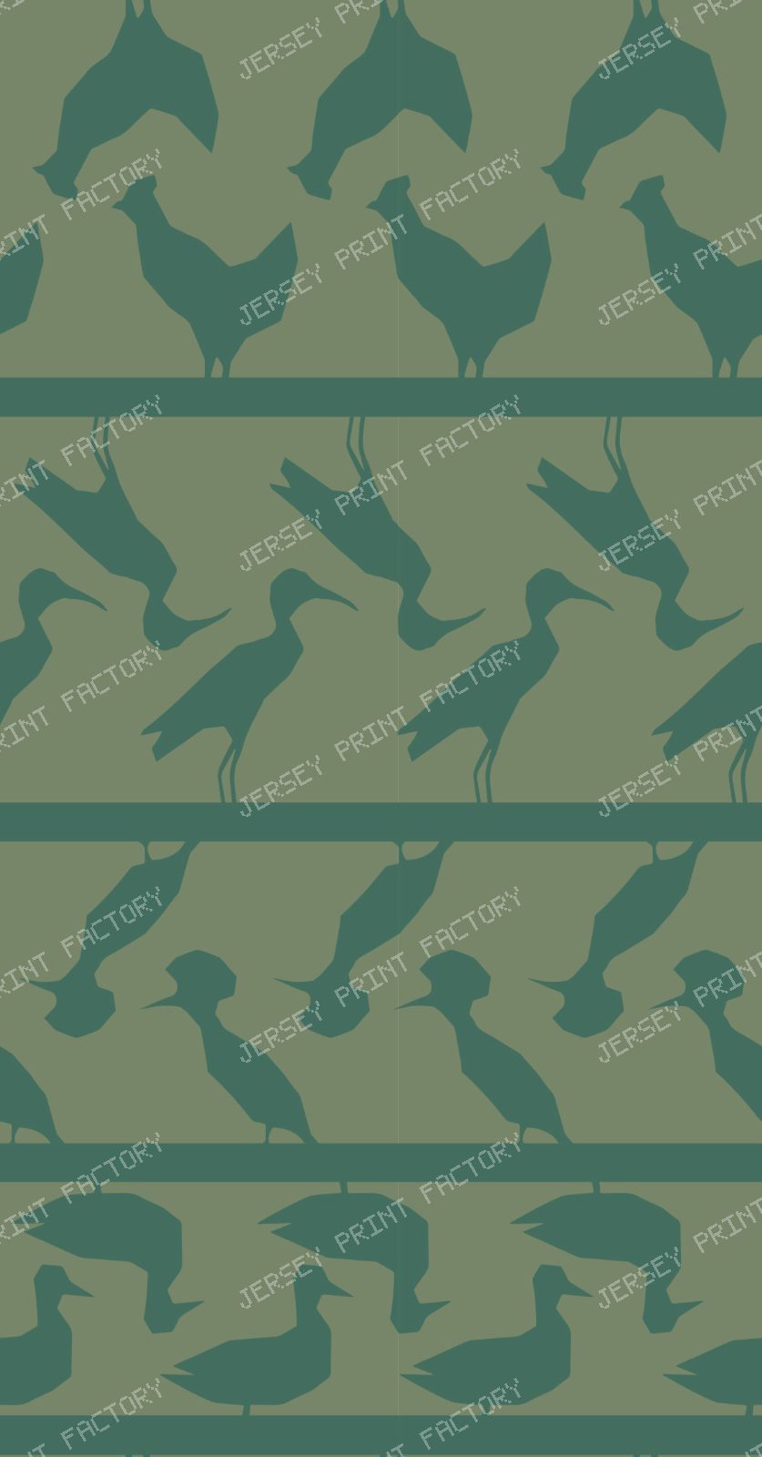 Bird Border Stripe Fabric Multicolor — Green