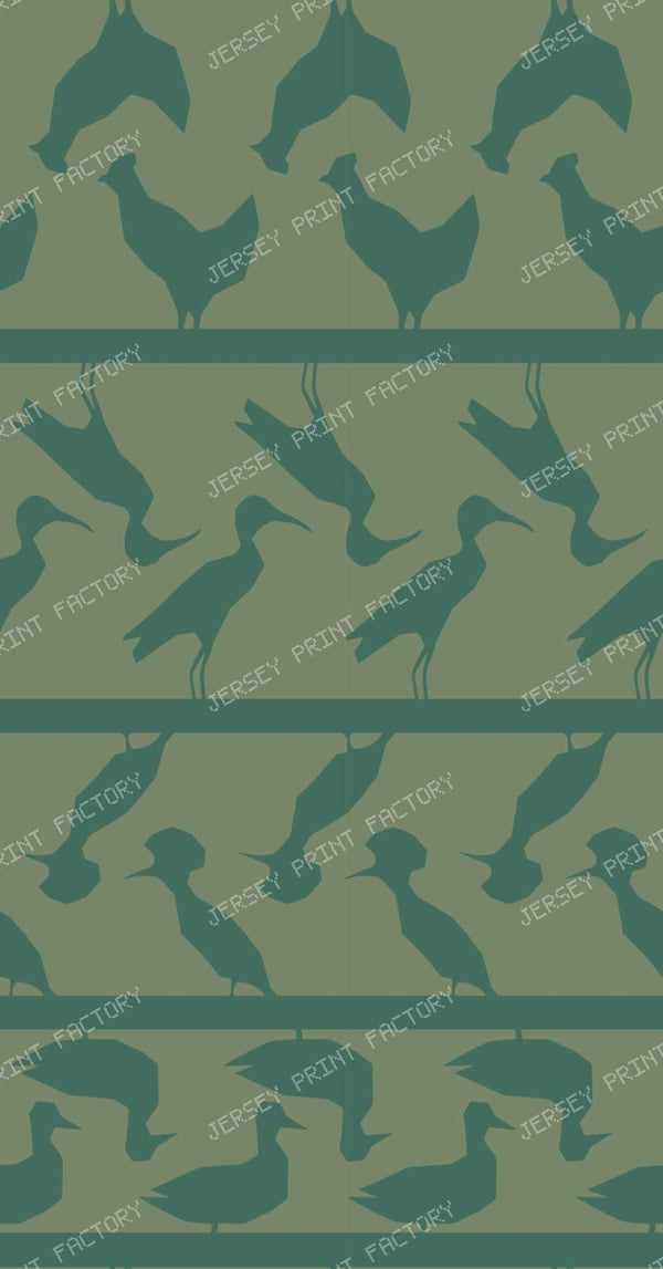 Bird Border Stripe Fabric Multicolor — Green