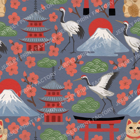 Springtime Japan in Traditional Colours on Blue Grey