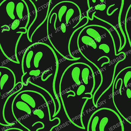 Acid Green Neon Sketchy Doodle Ghosts on Black