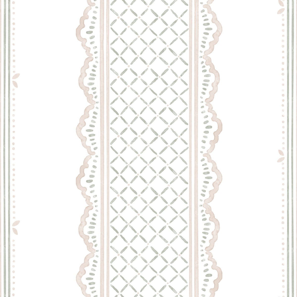Lace Stripe Lattice French Country Cottage - Yellow Gray and White — Beige and Sage Green