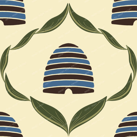 Autumn Farmhouse Botanical Beehive/ Old Harvest Lane Denim and Cream