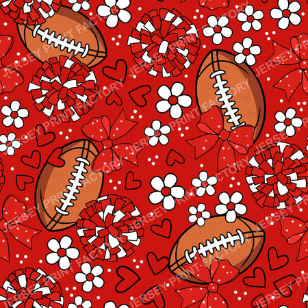 Football Cheerleader Cheer Bows Pom Poms In Red