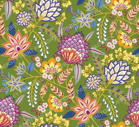 Modern Contemporary Chintz Floral Green