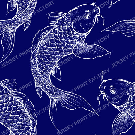 Navy Blue Koi Carp block print toile