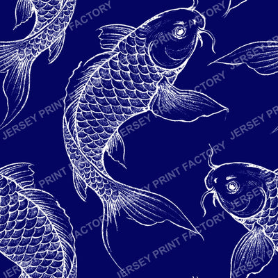 Navy Blue Koi Carp block print toile
