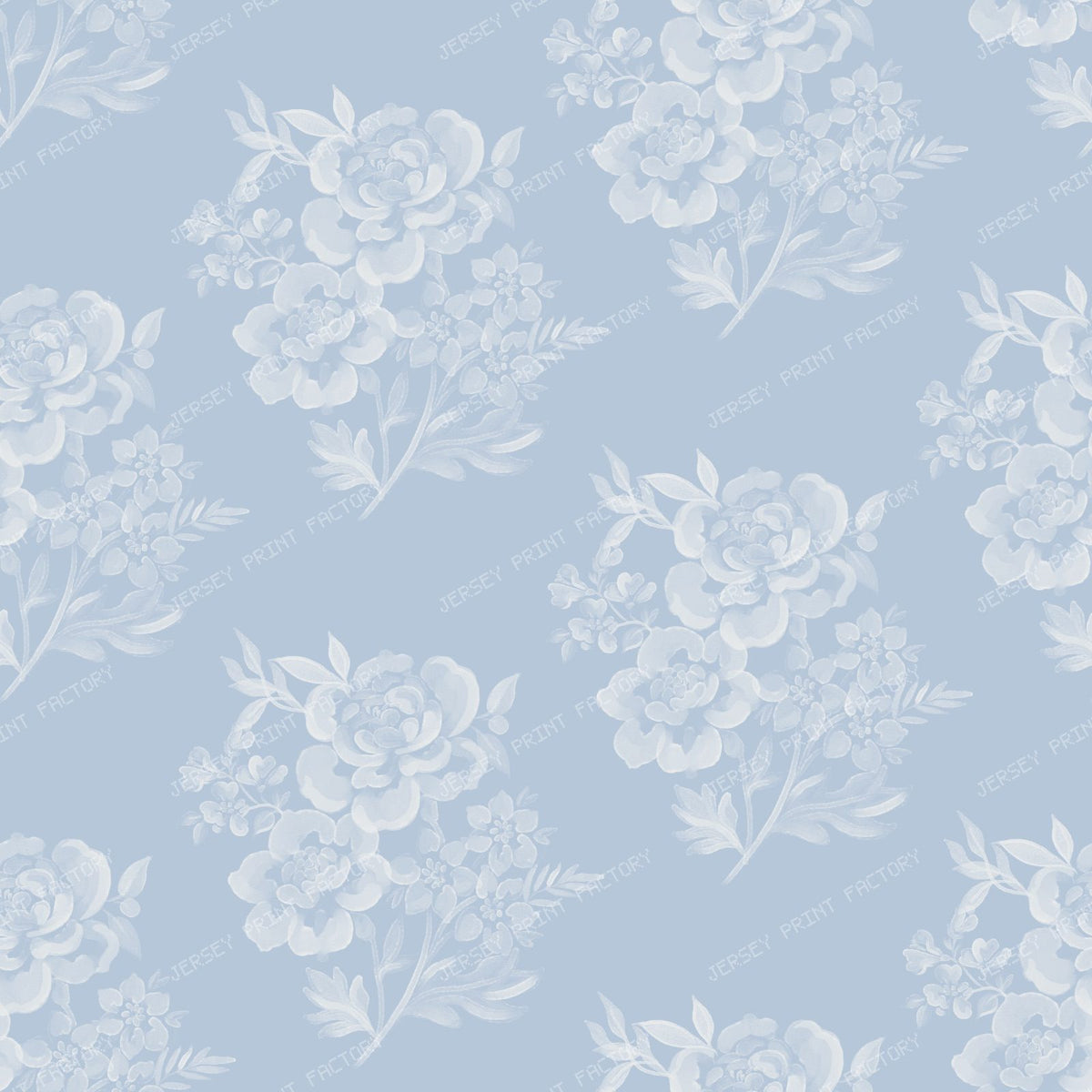 Etta - Watercolour Floral  Bunches   Dusky Blue — Blue & White