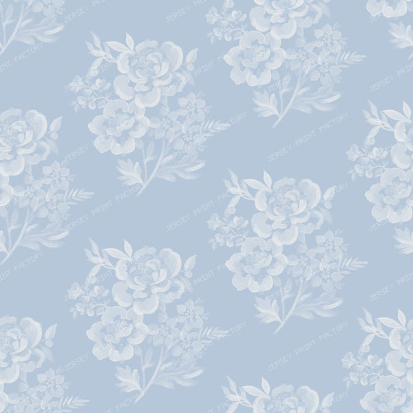 Etta - Watercolour Floral  Bunches   Dusky Blue — Blue & White