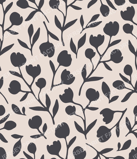 Fleurline - Modern Vintage Floral Silhouette - Charcoal on Beige